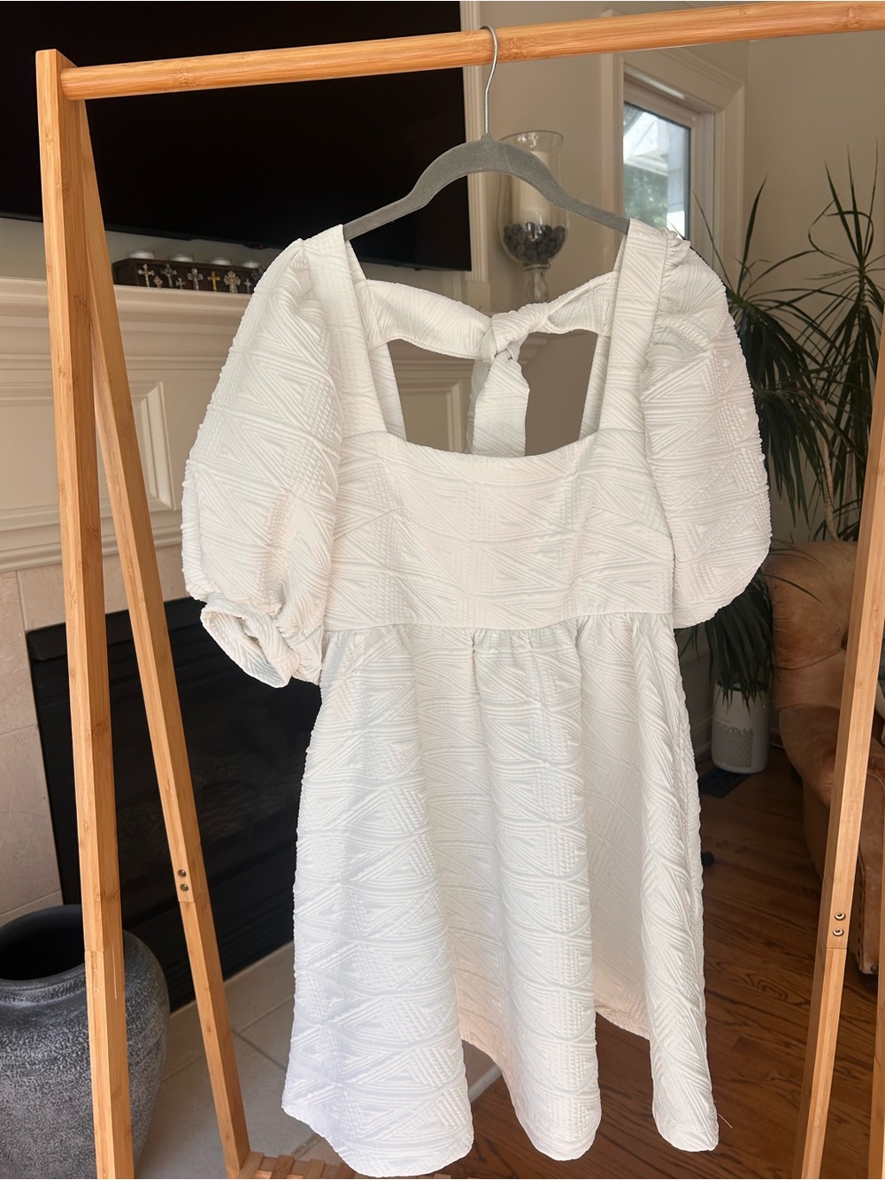 Free People White Textured Puff Sleeve Mini Dress - Picture 1 of 4